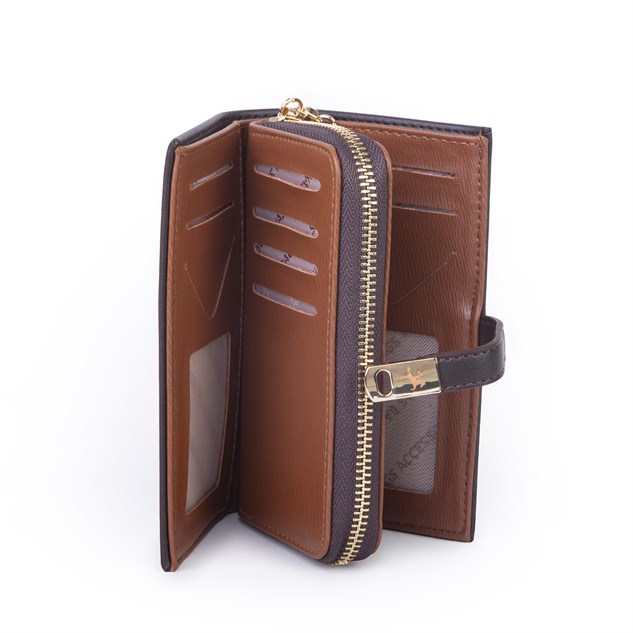Nas Bag Kadın Orta Boy Kartlık Kağıt Para ve Bozuk Para Tasarımına Sahip Kahve Taba Dona [16x9 cm]