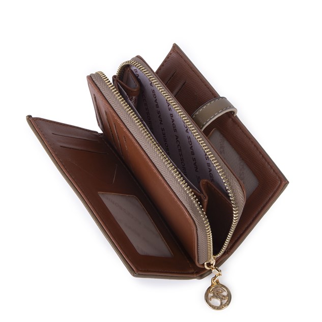 Nas Bag Kadın Orta Boy Kartlık Kağıt Para ve Bozuk Para Tasarımına Sahip Vizon Dona [16x9 cm]