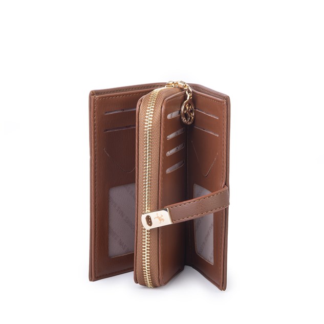 Nas Bag Kadın Orta Boy Kartlık Kağıt Para ve Bozuk Para Tasarımına Sahip Taba Dona [16x9 cm]