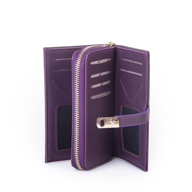 Nas Bag Kadın Orta Boy Kartlık Kağıt Para ve Bozuk Para Tasarımına Sahip Mor Dona [16x9 cm]