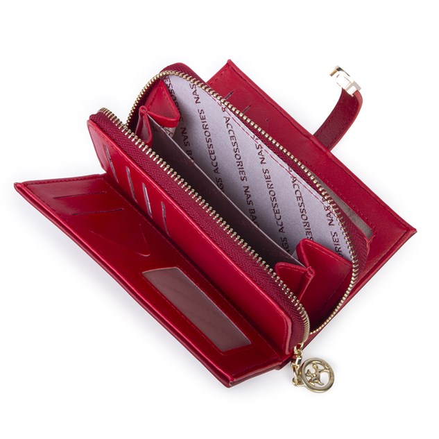 Nas Bag Kadın Orta Boy Kartlık Kağıt Para ve Bozuk Para Tasarımına Sahip Kırmızı Dona [16x9 cm]