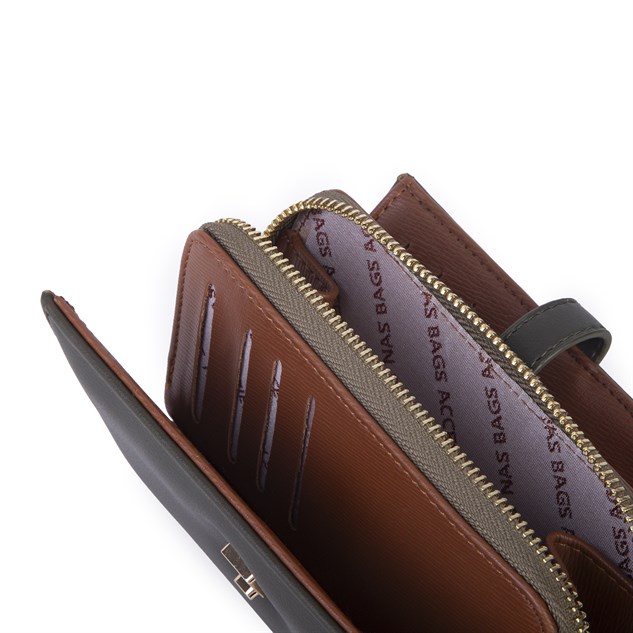 Nas Bag Kadın Orta Boy Kartlık Kağıt Para ve Bozuk Para Tasarımına Sahip Haki Taba Dona [16x9 cm]