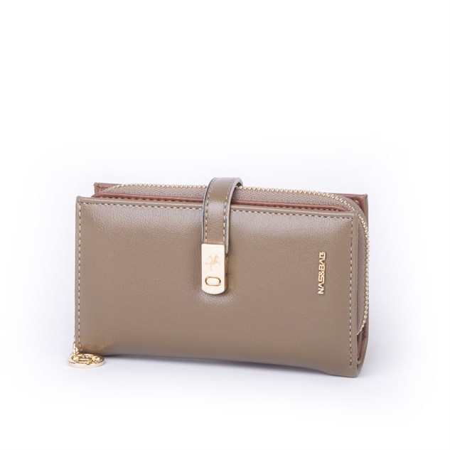 Nas Bag Kadın Orta Boy Kartlık Kağıt Para ve Bozuk Para Tasarımına Sahip Vizon Dona [16x9 cm]