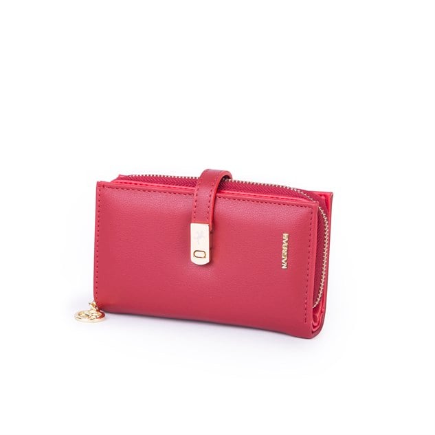 Nas Bag Kadın Orta Boy Kartlık Kağıt Para ve Bozuk Para Tasarımına Sahip Kırmızı Dona [16x9 cm]