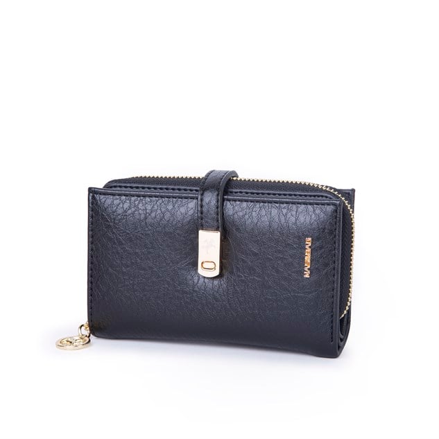 Nas Bag Kadın Orta Boy Kartlık Kağıt Para ve Bozuk Para Tasarımına Sahip Siyah Victoria [16x9 cm]