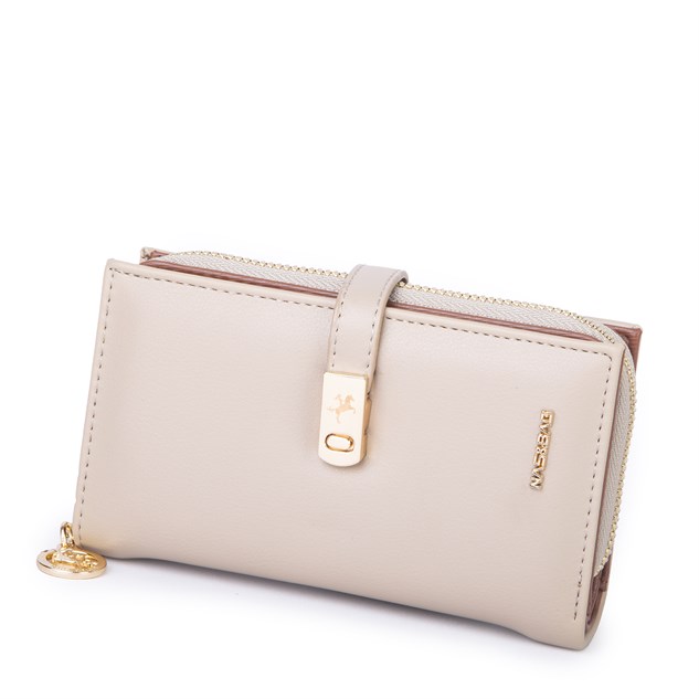 Nas Bag Kadın Orta Boy Kartlık Kağıt Para ve Bozuk Para Tasarımına Sahip Kum Taba Dona [16x9 cm]