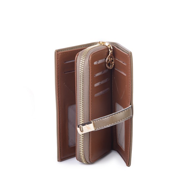 Nas Bag Kadın Orta Boy Kartlık Kağıt Para ve Bozuk Para Tasarımına Sahip Vizon Dona [16x9 cm]