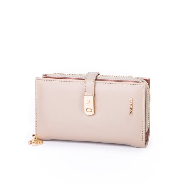 Nas Bag Kadın Orta Boy Kartlık Kağıt Para ve Bozuk Para Tasarımına Sahip Kum Taba Dona [16x9 cm]