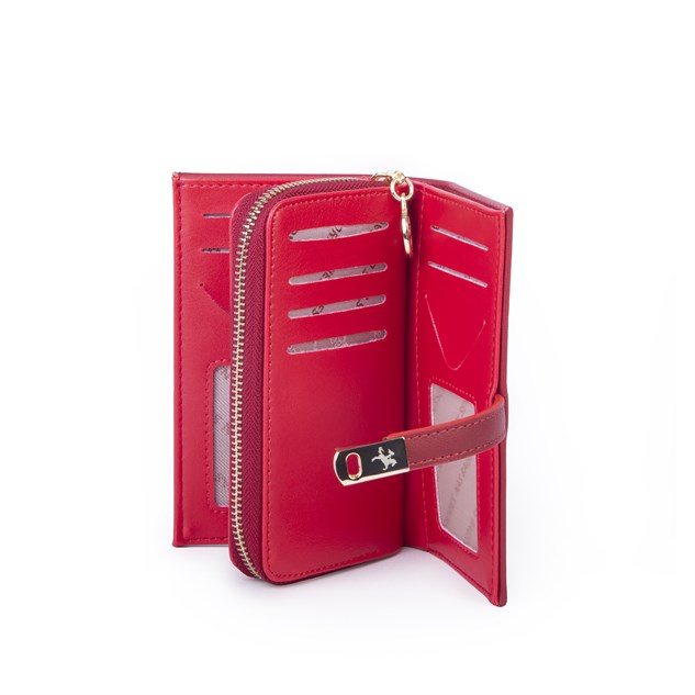 Nas Bag Kadın Orta Boy Kartlık Kağıt Para ve Bozuk Para Tasarımına Sahip Kırmızı Dona [16x9 cm]