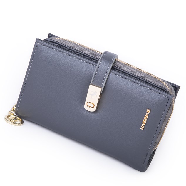 Nas Bag Kadın Orta Boy Kartlık Kağıt Para ve Bozuk Para Tasarımına Sahip Gri Dona [16x9 cm]