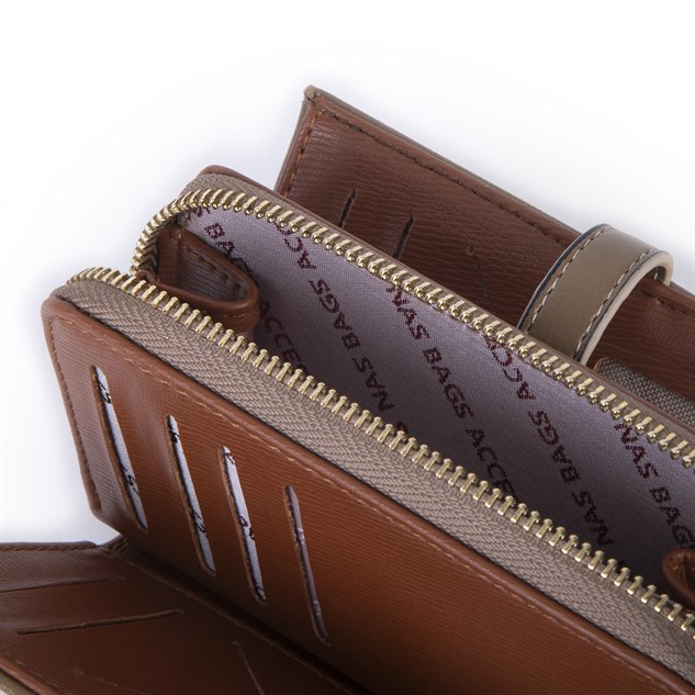 Nas Bag Kadın Orta Boy Kartlık Kağıt Para ve Bozuk Para Tasarımına Sahip Vizon Dona [16x9 cm]