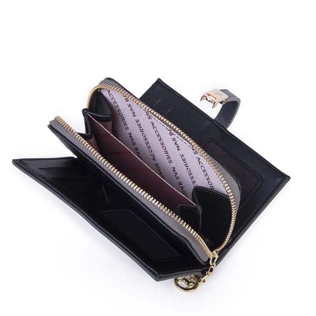 Nas Bag Kadın Orta Boy Kartlık Kağıt Para ve Bozuk Para Tasarımına Sahip Gri Dona [16x9 cm]