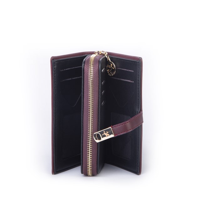 Nas Bag Kadın Orta Boy Kartlık Kağıt Para ve Bozuk Para Tasarımına Sahip Bordo Dona [16x9 cm]