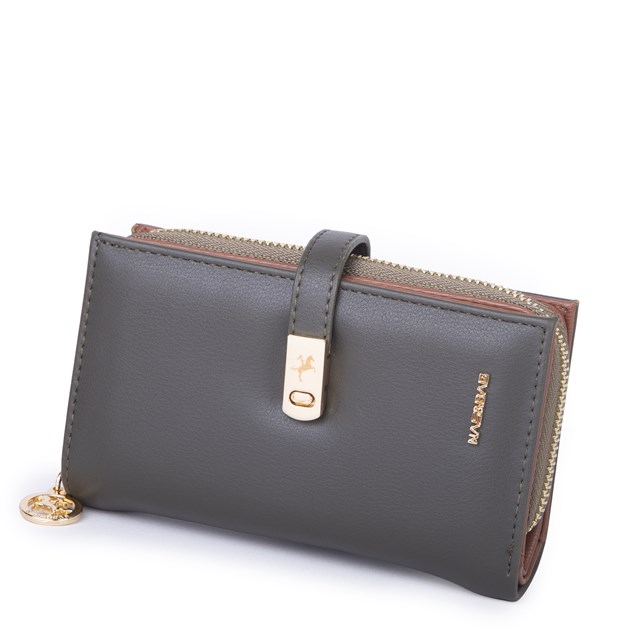 Nas Bag Kadın Orta Boy Kartlık Kağıt Para ve Bozuk Para Tasarımına Sahip Haki Taba Dona [16x9 cm]