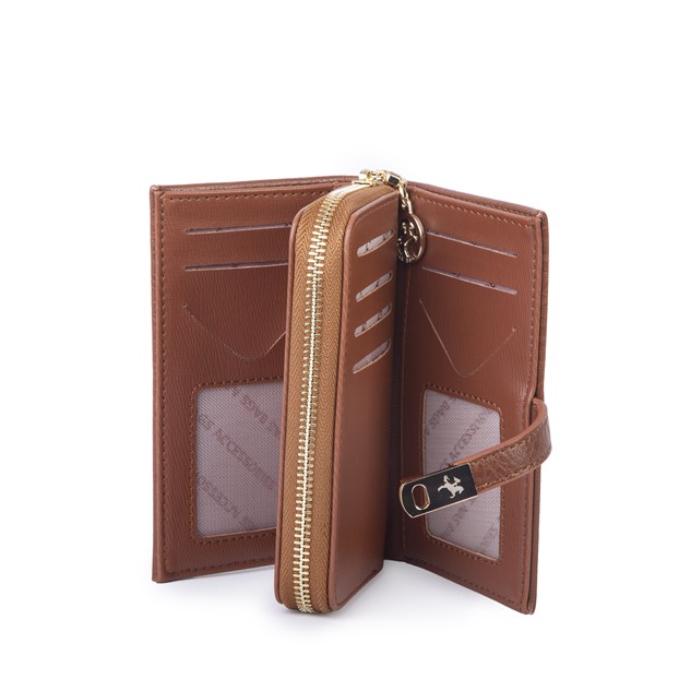 Nas Bag Kadın Orta Boy Kartlık Kağıt Para ve Bozuk Para Tasarımına Sahip Taba Victoria [16x9 cm]
