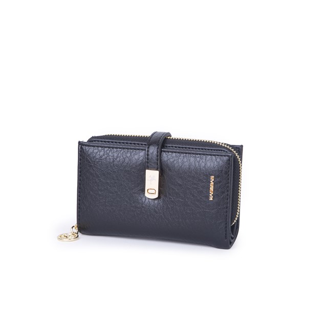 Nas Bag Kadın Orta Boy Kartlık Kağıt Para ve Bozuk Para Tasarımına Sahip Siyah Victoria [16x9 cm]