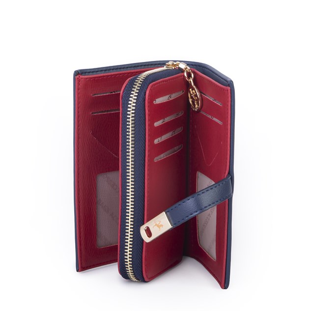 Nas Bag Kadın Orta Boy Kartlık Kağıt Para ve Bozuk Para Tasarımına Sahip Lacivert Kırmızı Dona [16x9 cm]