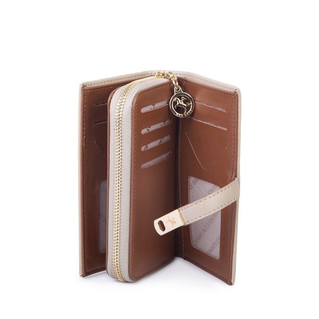 Nas Bag Kadın Orta Boy Kartlık Kağıt Para ve Bozuk Para Tasarımına Sahip Kum Taba Dona [16x9 cm]