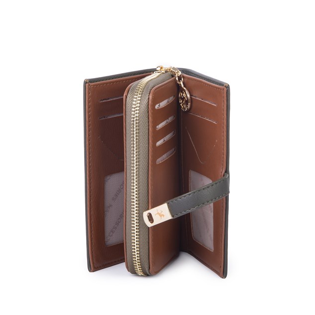 Nas Bag Kadın Orta Boy Kartlık Kağıt Para ve Bozuk Para Tasarımına Sahip Haki Taba Dona [16x9 cm]