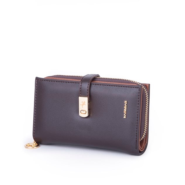Nas Bag Kadın Orta Boy Kartlık Kağıt Para ve Bozuk Para Tasarımına Sahip Kahve Taba Dona [16x9 cm]