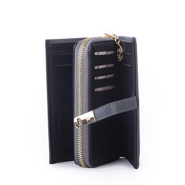 Nas Bag Kadın Orta Boy Kartlık Kağıt Para ve Bozuk Para Tasarımına Sahip Gri Siyah Dona [16x9 cm]
