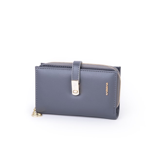 Nas Bag Kadın Orta Boy Kartlık Kağıt Para ve Bozuk Para Tasarımına Sahip Gri Dona [16x9 cm]