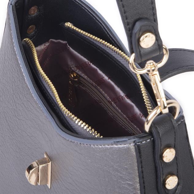 Nas Bag Kadın Oval Omuz ve Çapraz Çanta Gri Siyah Victoria