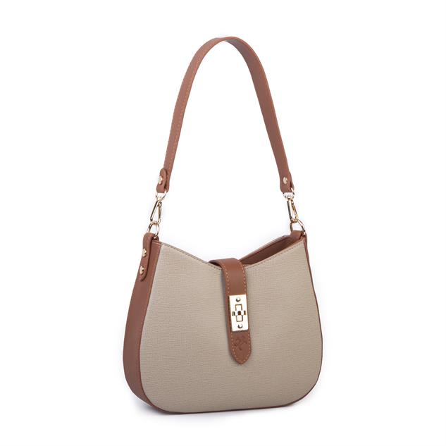 Nas Bag Kadın Oval Omuz ve Çapraz Çanta Kum Taba Liza