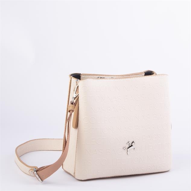 Nas Bag Kadın Postacı Çanta Çift Askılı Krem Camel Gofraj