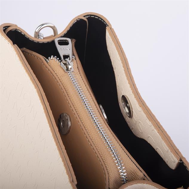 Nas Bag Kadın Postacı Çanta Çift Askılı Krem Camel Gofraj