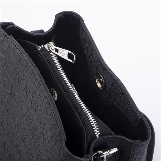 Nas Bag Kadın Postacı Çanta Çift Askılı Siyah Gofraj