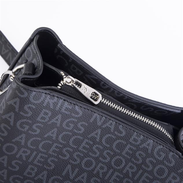 Nas Bag Kadın Postacı Çanta Çift Askılı Siyah Yazılı