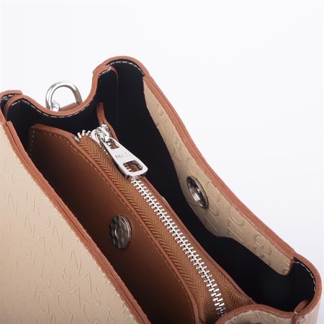 Nas Bag Kadın Postacı Çanta Çift Askılı Kum Taba Gofraj