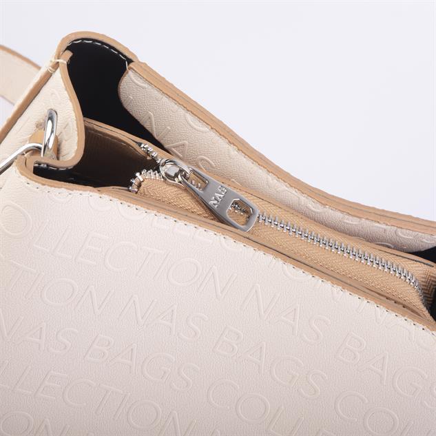 Nas Bag Kadın Postacı Çanta Çift Askılı Krem Camel Gofraj