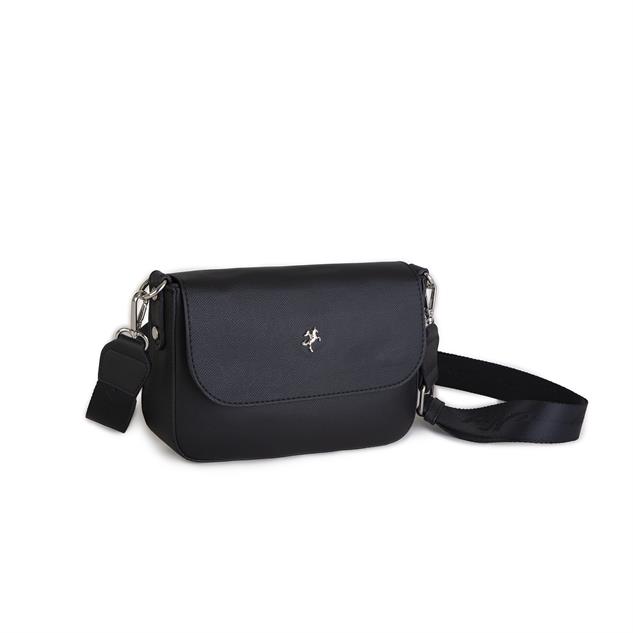 Nas Bag Kadın Postacı Çantası Çift Askılı Siyah Açelya (22x16x5 cm)