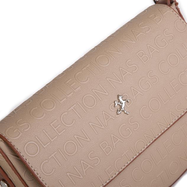 Nas Bag Kadın Postacı Çantası Çift Askılı Kum Taba Gofraj  (22x16x5 cm)