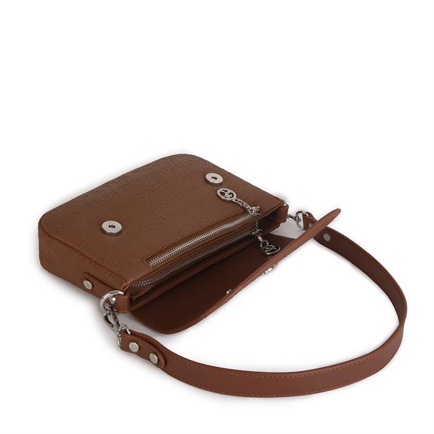 Nas Bag Kadın Postacı Çantası Çift Askılı Taba Gofraj  (22x16x5 cm)