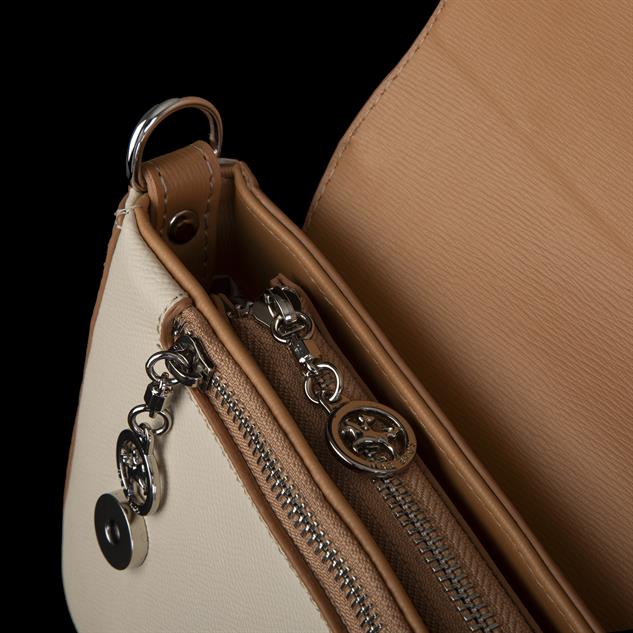 Nas Bag Kadın Postacı Çantası Çift Askılı Krem Camel  Açelya  (22x16x5 cm)