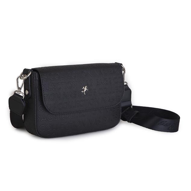 Nas Bag Kadın Postacı Çantası Çift Askılı Siyah Gofraj (22x16x5 cm)