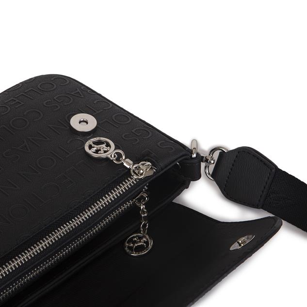 Nas Bag Kadın Postacı Çantası Çift Askılı Siyah Gofraj (22x16x5 cm)