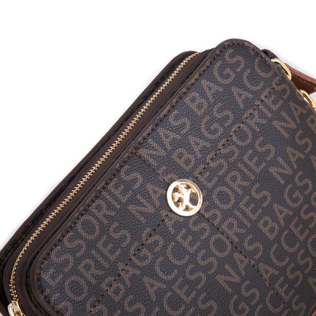 Nas Bag Kadın Postacı Çantası Üç Bölmeli Ayarlanabilir Askılı Kahve Taba Yazılı