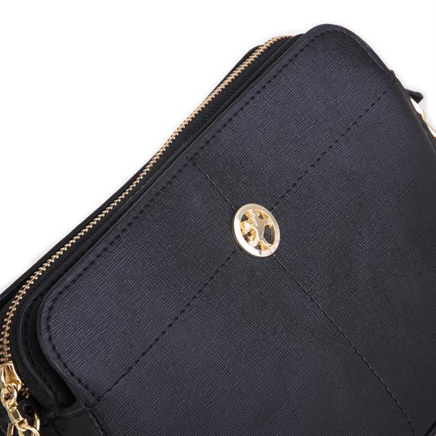 Nas Bag Kadın Postacı Çantası Üç Bölmeli Ayarlanabilir Askılı Siyah Mngo