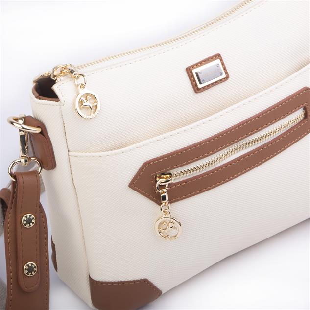 Nas Bag Kadın Postacı Çapraz Çanta Krem Taba Lacst (en 25 cm ; boy 22 cm )