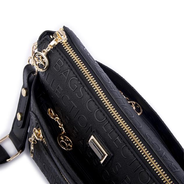 Nas Bag Kadın Postacı Çapraz Çanta Siyah Gofraj (en 25 cm ; boy 22 cm )