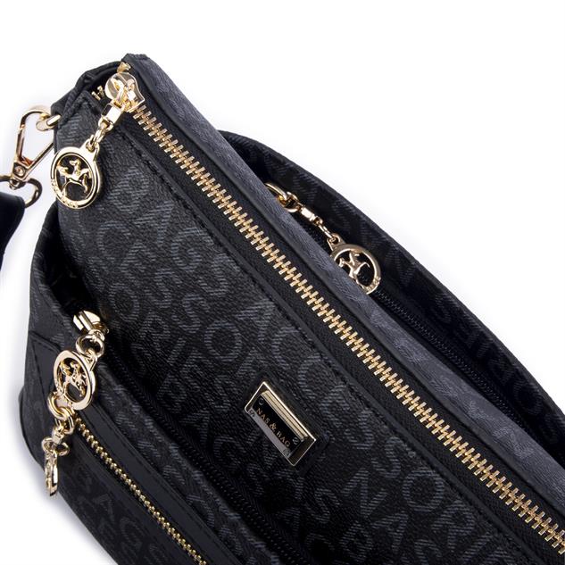 Nas Bag Kadın Postacı Çapraz Çanta Siyah Yazılı (en 25 cm ; boy 22 cm )