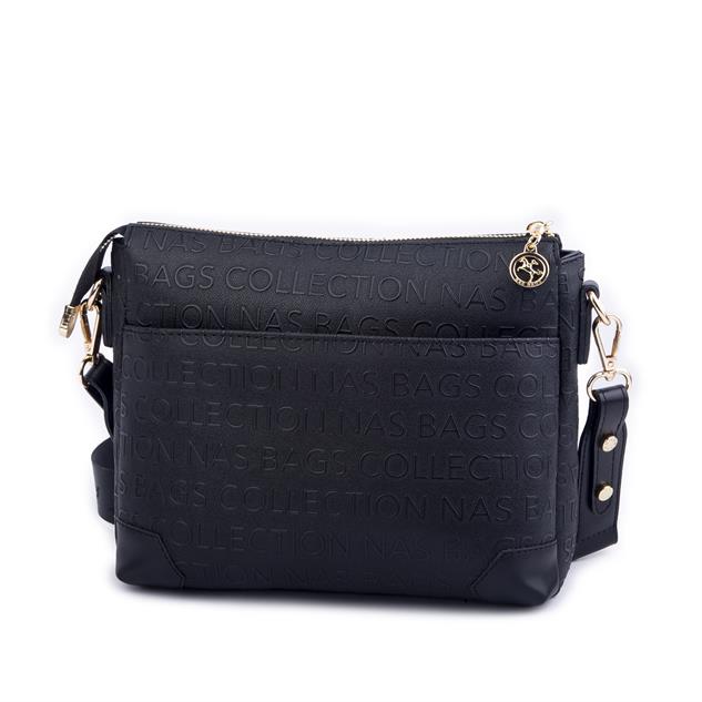 Nas Bag Kadın Postacı Çapraz Çanta Siyah Gofraj (en 25 cm ; boy 22 cm )
