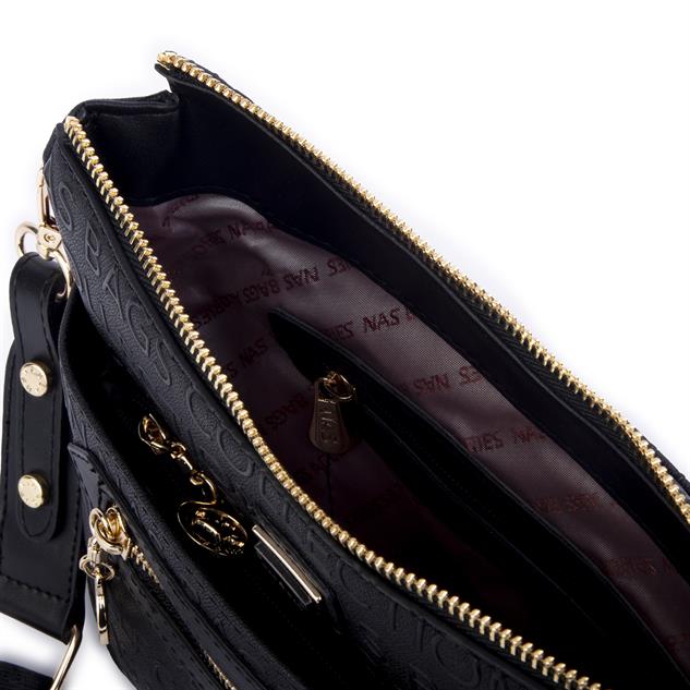 Nas Bag Kadın Postacı Çapraz Çanta Siyah Gofraj (en 25 cm ; boy 22 cm )