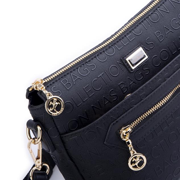 Nas Bag Kadın Postacı Çapraz Çanta Siyah Gofraj (en 25 cm ; boy 22 cm )
