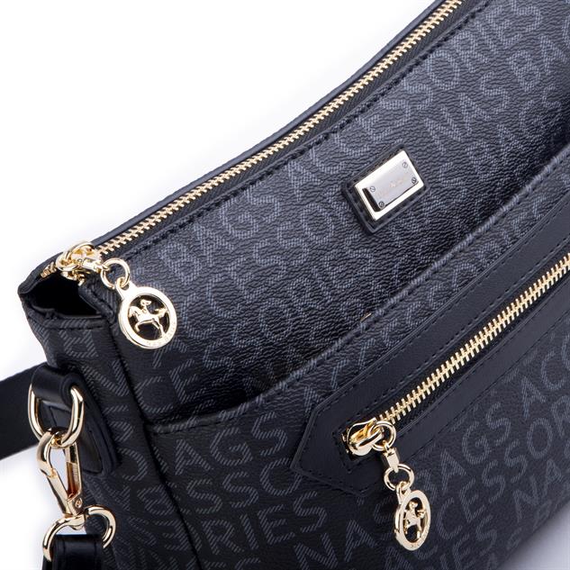 Nas Bag Kadın Postacı Çapraz Çanta Siyah Yazılı (en 25 cm ; boy 22 cm )