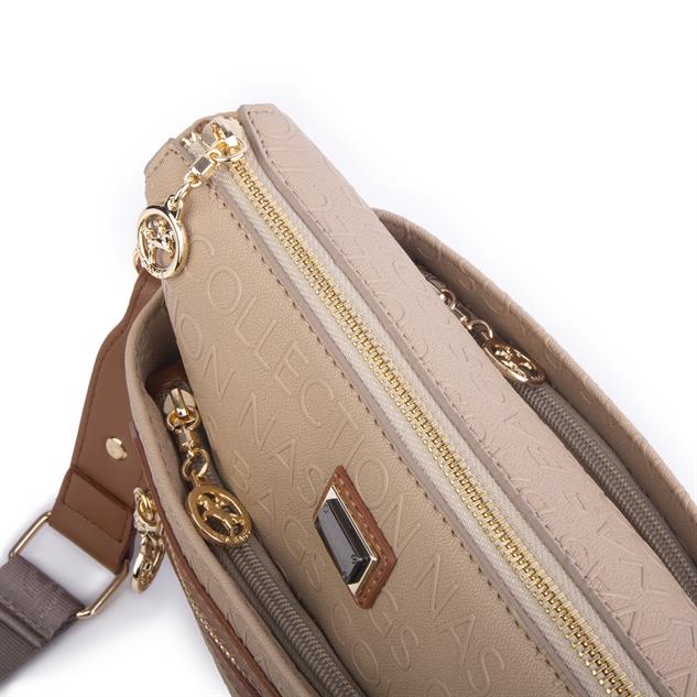 Nas Bag Kadın Postacı Çapraz Çanta Vizon Taba Gofraj (en 25 cm ;boy 22 cm )